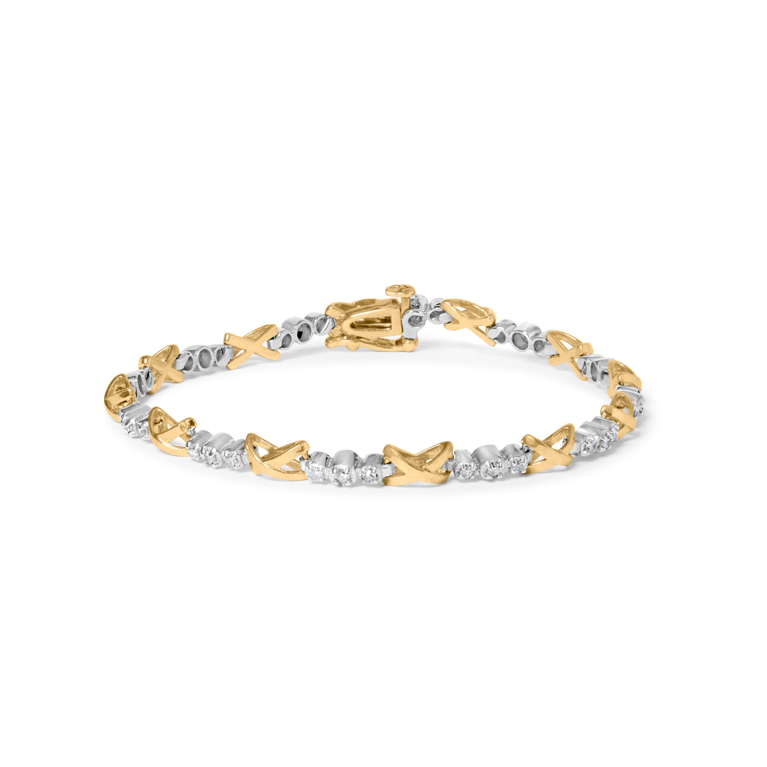 10K Two-Tone Gold 1/2 Cttw Diamond Alternating 3-Stone and X-Link 7" Bracelet (I-J Color, I2-I3 Clarity)