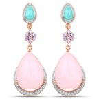 18K Rose Gold Plated 31.93 Carat Genuine Multi Stones .925 Sterling Silver Earrings