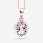 0.81 Carat Genuine Morganite and White Diamond 14K Rose Gold Pendant