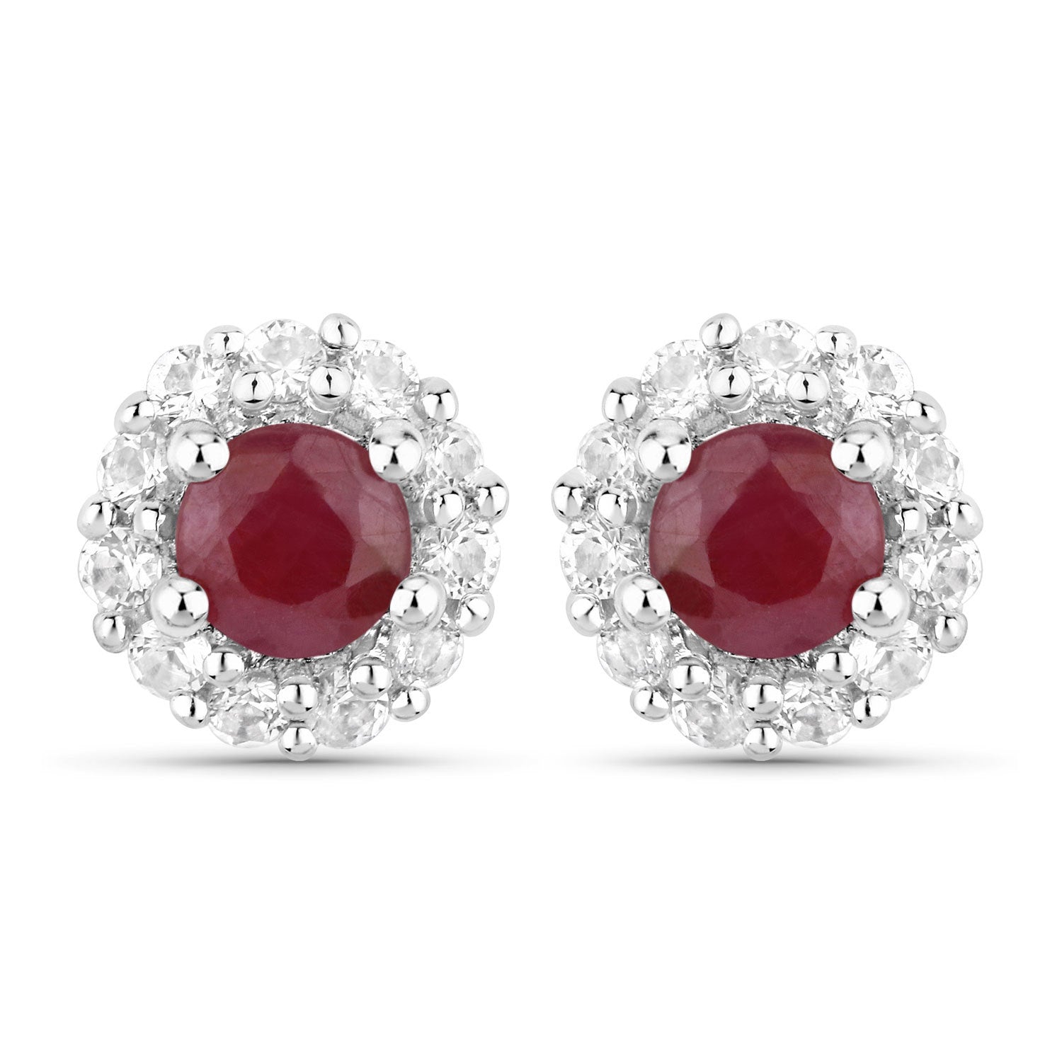 2.17 Carat Genuine Ruby and White Topaz .925 Sterling Silver Jewelry Set