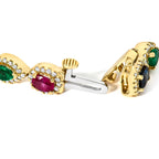 14K Yellow Gold Multi-Gemstone and Diamond Halo Rainbow Tennis Bracelet