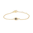 10K Yellow Gold Blue Sapphire and Diamond Accent Evil Eye Station Link Bracelet (H-I Color, I1-I2 Clarity) - Size 7"