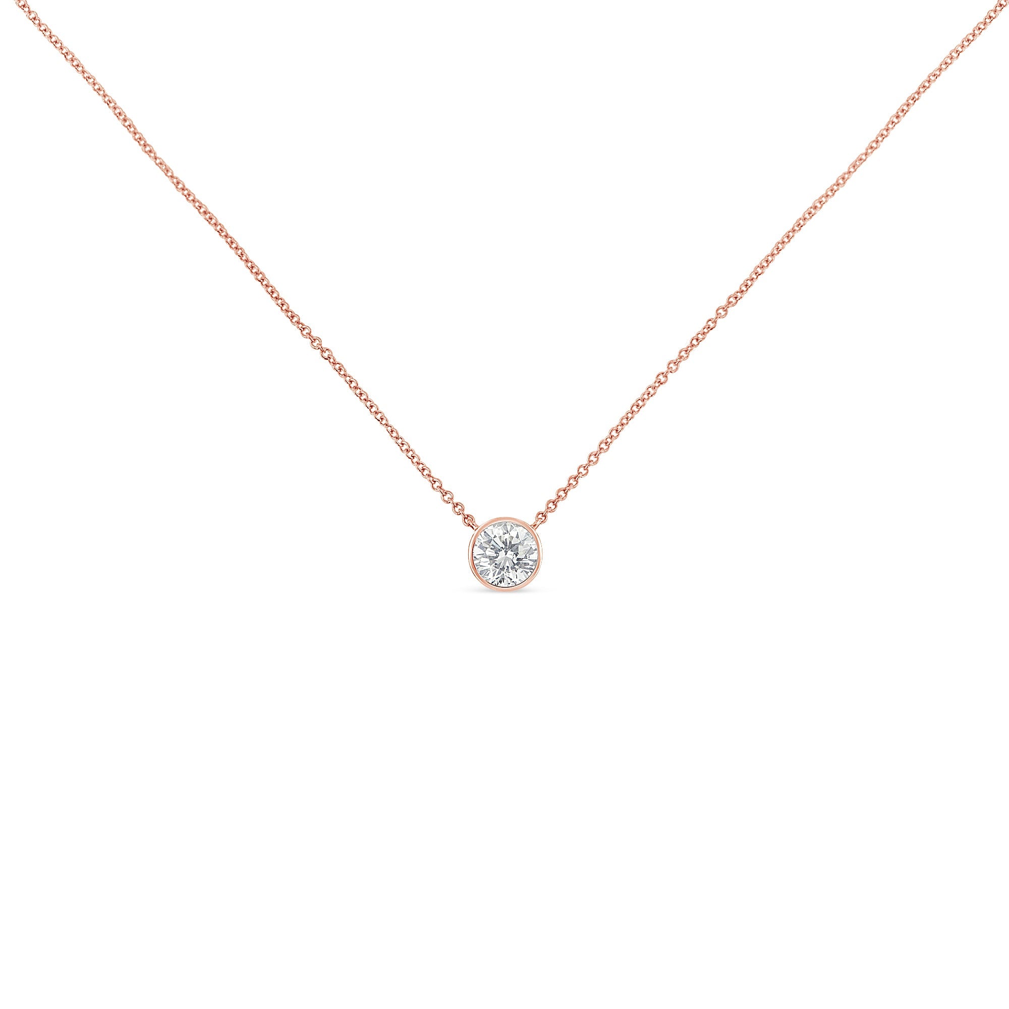 2 Micron 14K Rose Gold Plated Sterling Silver Bezel-Set Diamond Solitaire Pendant Necklace (1/3 cttw, H-I Color, I1-I2 Clarity)