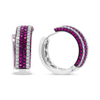 18K White Gold 1 7/8 Carat Total Weight Diamond and 1mm Round Red Ruby Open Swish Hoop Earrings (F-G Color, VS1-VS2 Clarity)