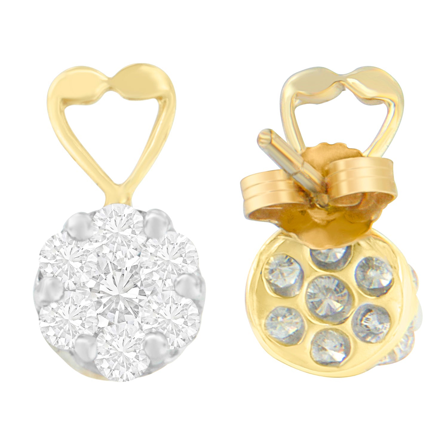 14K Yellow Gold 1 ct. TDW Round-cut Diamond Earrings (I-J,SI2-I1)