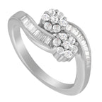 14K White Gold Round and Baguette Diamond Bypass Ring (1/2 cttw, H-I Color, I1-I2 Clarity) - Ring Size 6