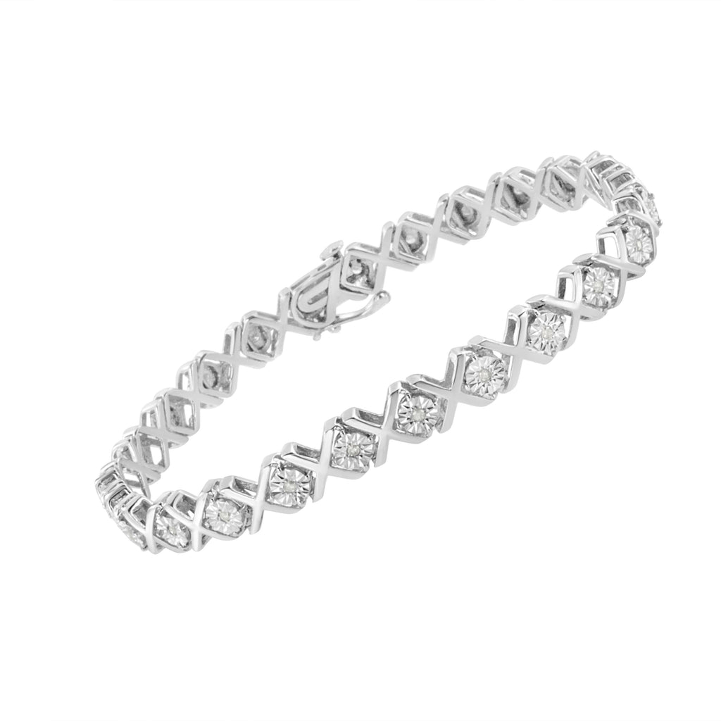 .925 Sterling Silver 1/4 Carat Total Weight Miracle Set Diamond "X" Link Bracelet (I-J Color, I3 Clarity) - 7.25"