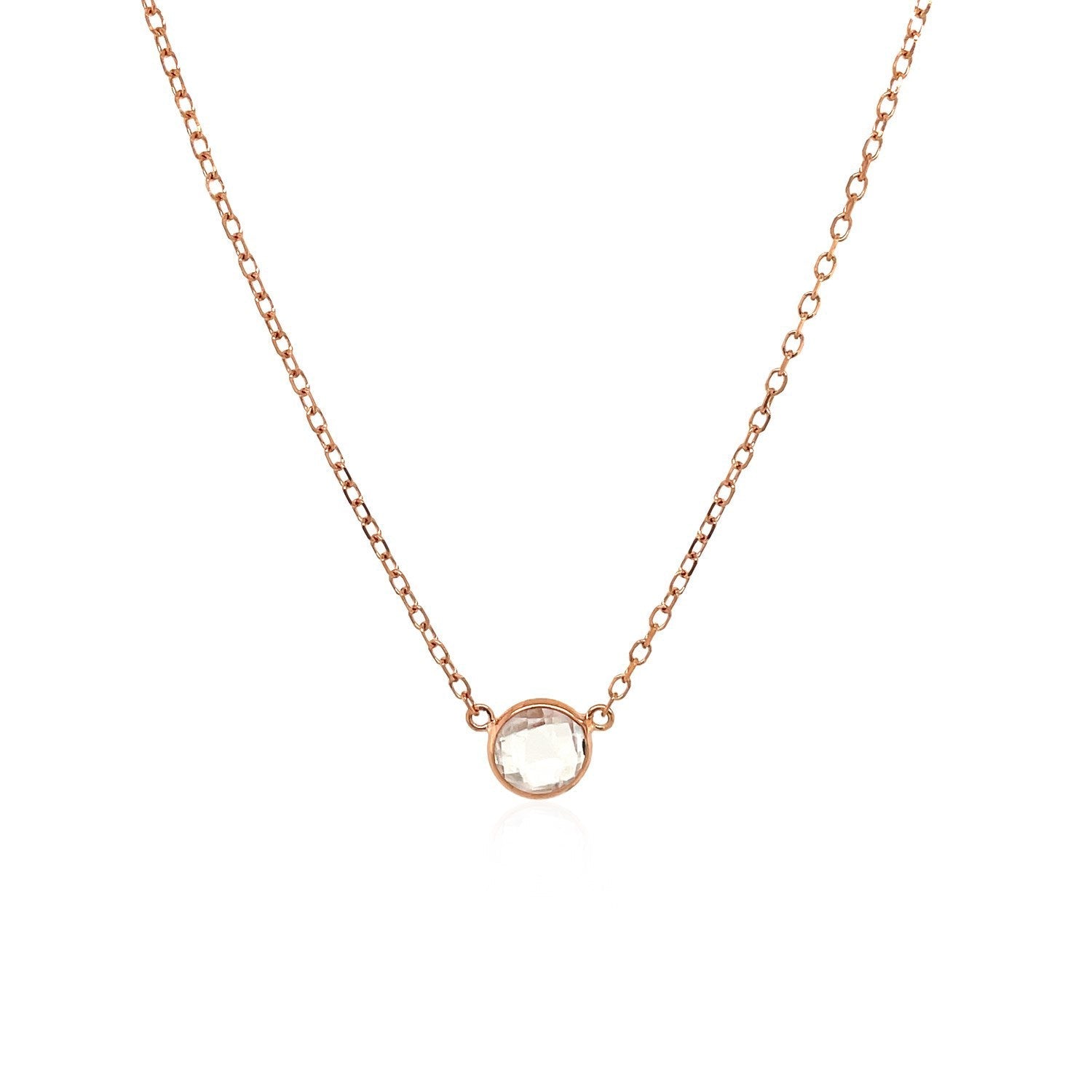 14k Rose Gold 17-inch Necklace with Round White Topaz