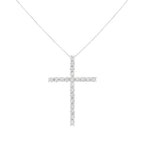 .925 Sterling Silver 4.0 Cttw Diamond 2-1/4" Cross Pendant with Box Chain Necklace (I-J Color, I1-I2 Clarity) - 18"