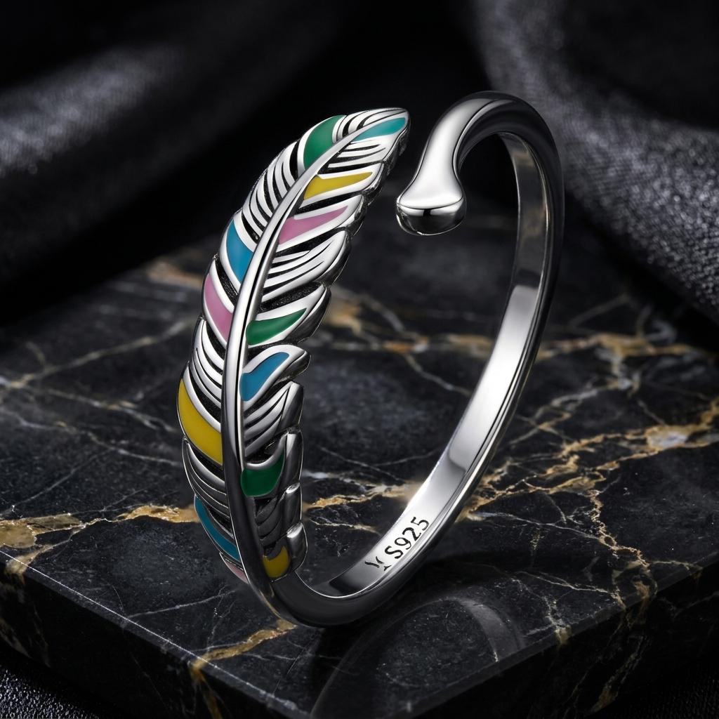 925 Sterling Silver Enameled Oxidized Ring for Women