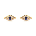 10K Yellow Gold Blue Sapphire and Diamond Accent Evil Eye Stud Earring (H-I Color, I1-I2 Clarity)