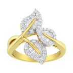 10k Yellow and White Gold 1/2 Carat Total Weight Baguette and Round Diamond Bypass Triple Leaf Ring (I-J Color, I1-I2 Clarity) - Size 7