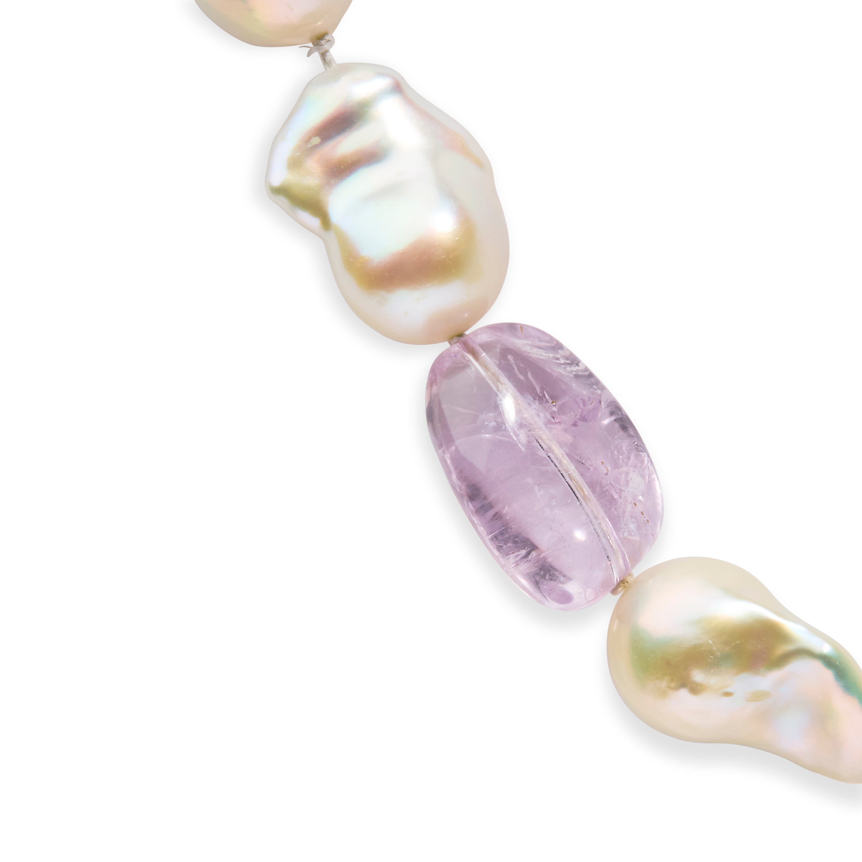 14K Yellow Gold Citrine, Amethyst, and Baroque Pearl Strand Necklace - 18 Inches