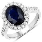 3.70 Carat Genuine Blue Sapphire and White Diamond 14K White Gold Ring