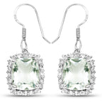 10.48 Carat Genuine Green Amethyst and White Topaz .925 Sterling Silver Earrings