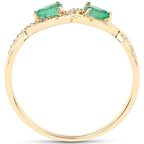 0.35 Carat Genuine Zambian Emerald and White Diamond 14K Yellow Gold Ring