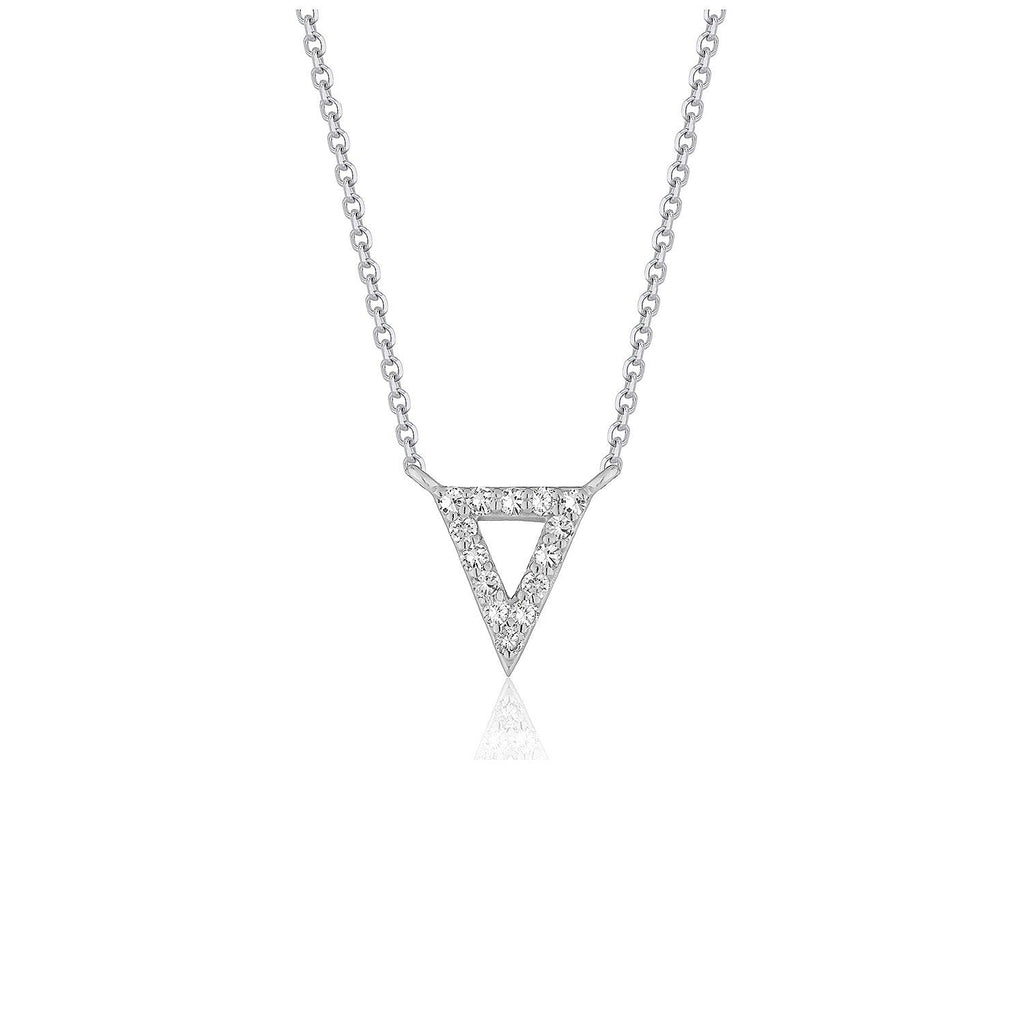 Colgante en forma de triángulo invertido con diamante, en oro blanco de 14k