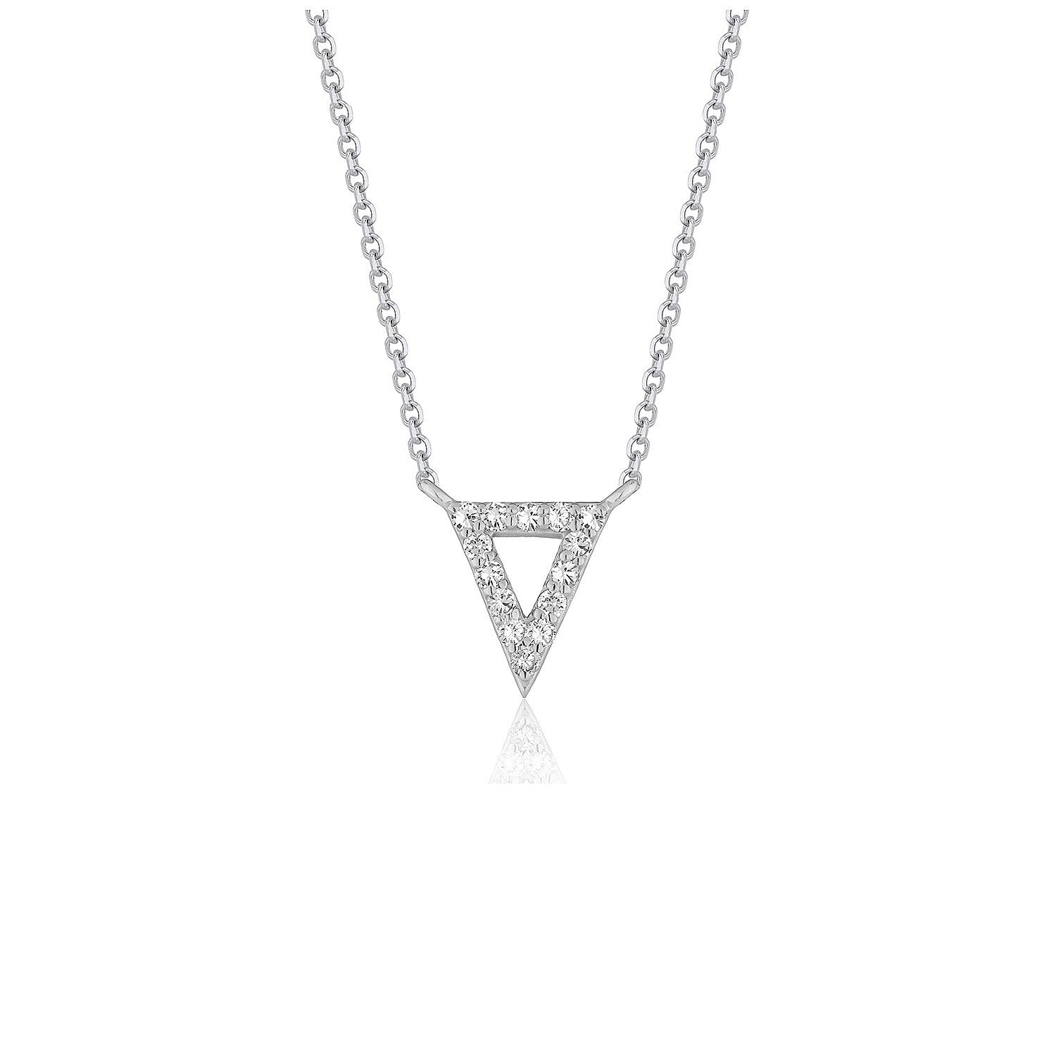 Colgante en forma de triángulo invertido con diamante, en oro blanco de 14k