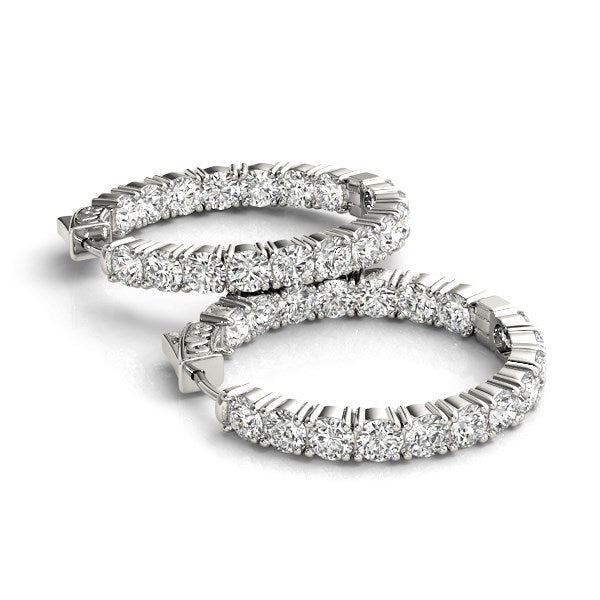 14k White Gold Two-Sided Prong Set Diamond Hoop Earrings (3 1/2 cttw)