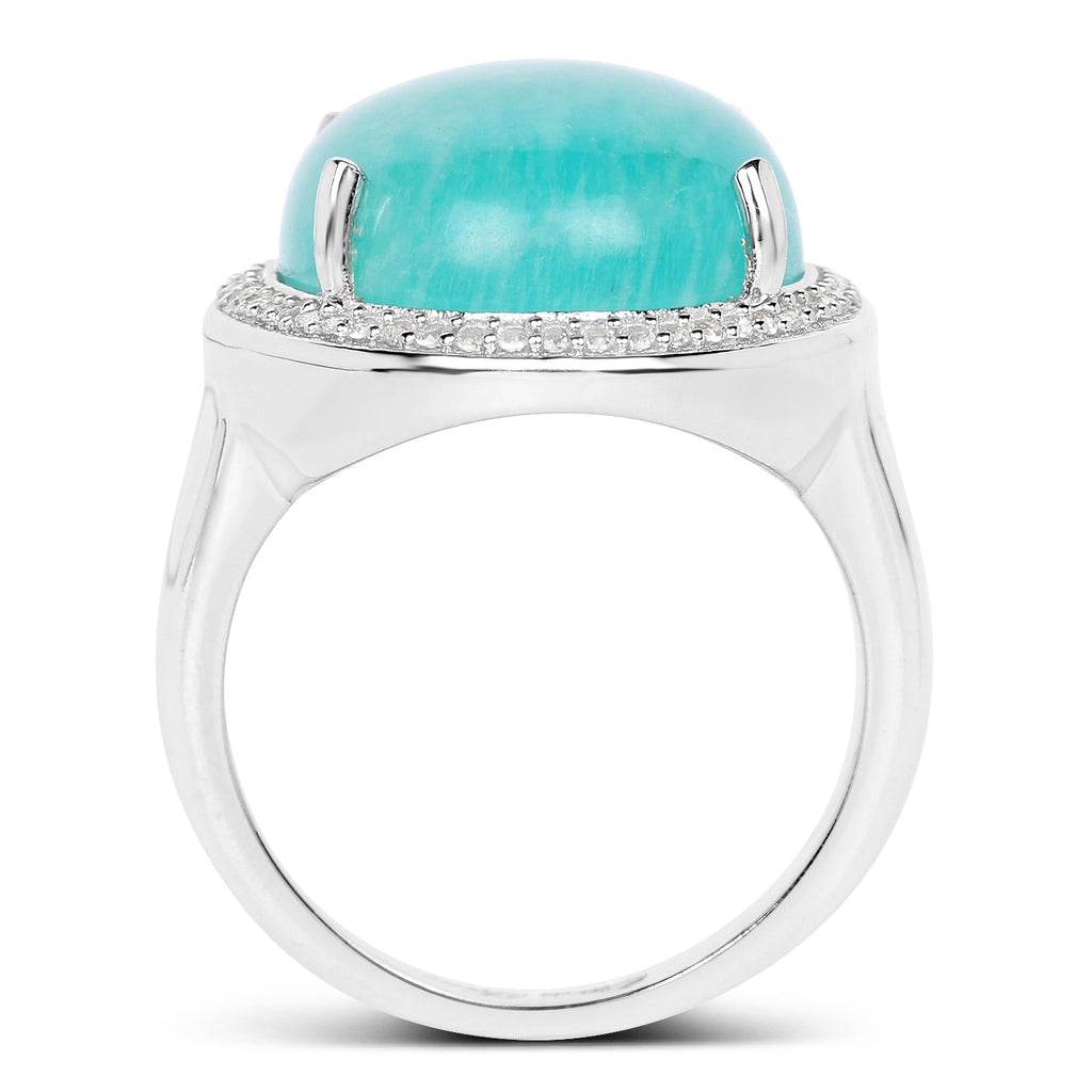 15.09 Carat Genuine Amazonite And White Topaz .925 Sterling Silver Ring