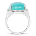 15.09 Carat Genuine Amazanite And White Topaz .925 Sterling Silver Ring