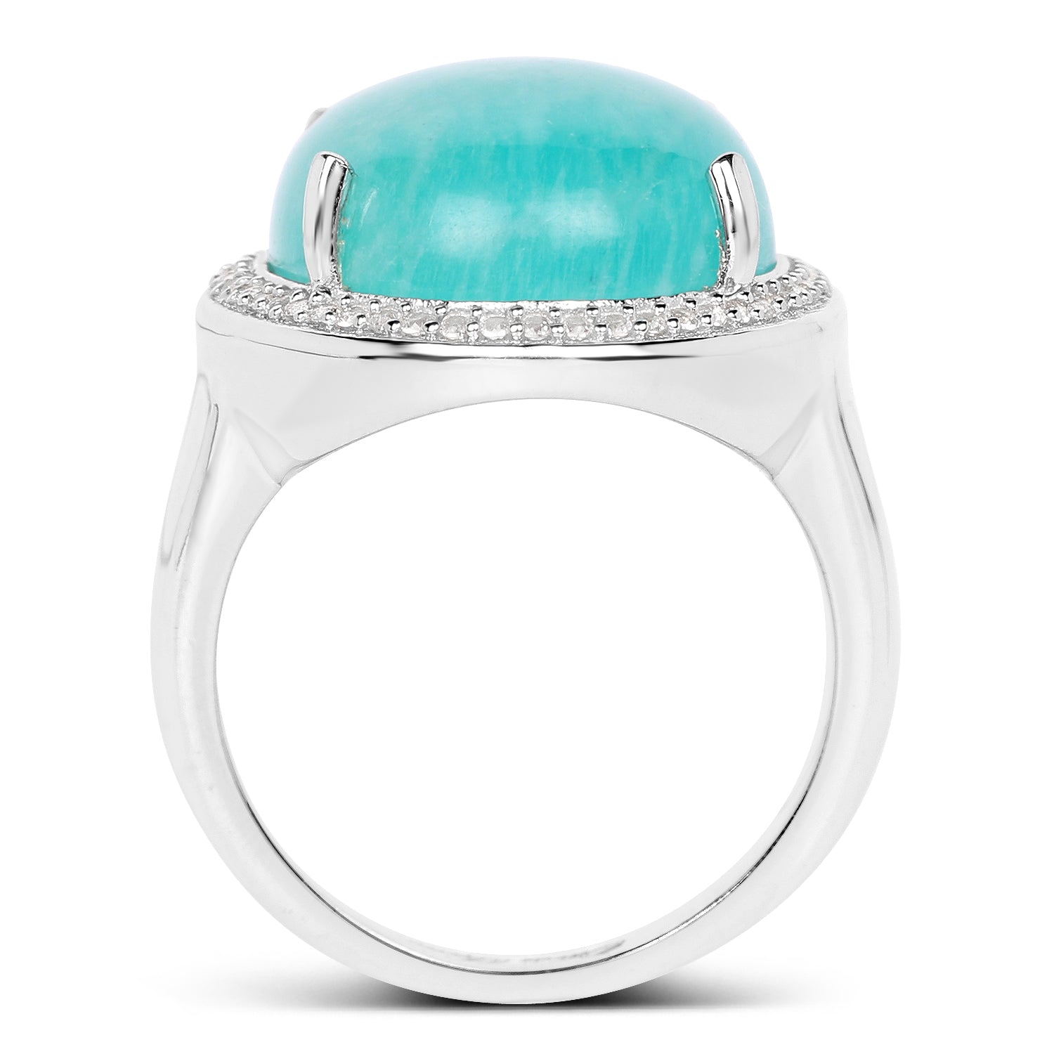 15.09 Carat Genuine Amazonite And White Topaz .925 Sterling Silver Ring