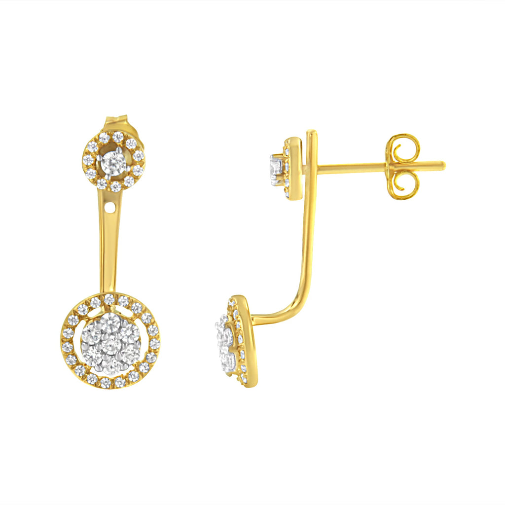 14K Yellow Gold Plated .925 Sterling Silver 5/8 Carat Total Weight Diamond Removable Stud and Dangle Earrings (I-J Color, I2-I3)