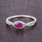 0.40 Carat Genuine Ruby and White Diamond 14K White Gold Ring