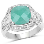 4.09 Carat Genuine Emerald and White Topaz .925 Sterling Silver Ring