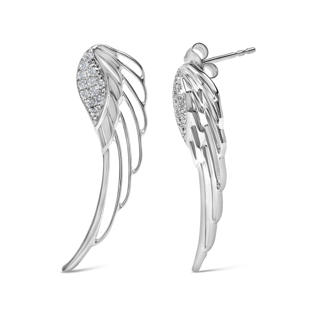 14K White Gold 1/4 Carat Total Weight Lab Grown Diamond Angel Wing Stud Earrings (F-G Color, VS1-VS2 Clarity)
