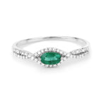 0.32 Carat Genuine Zambian Emerald and White Diamond 14K White Gold Ring