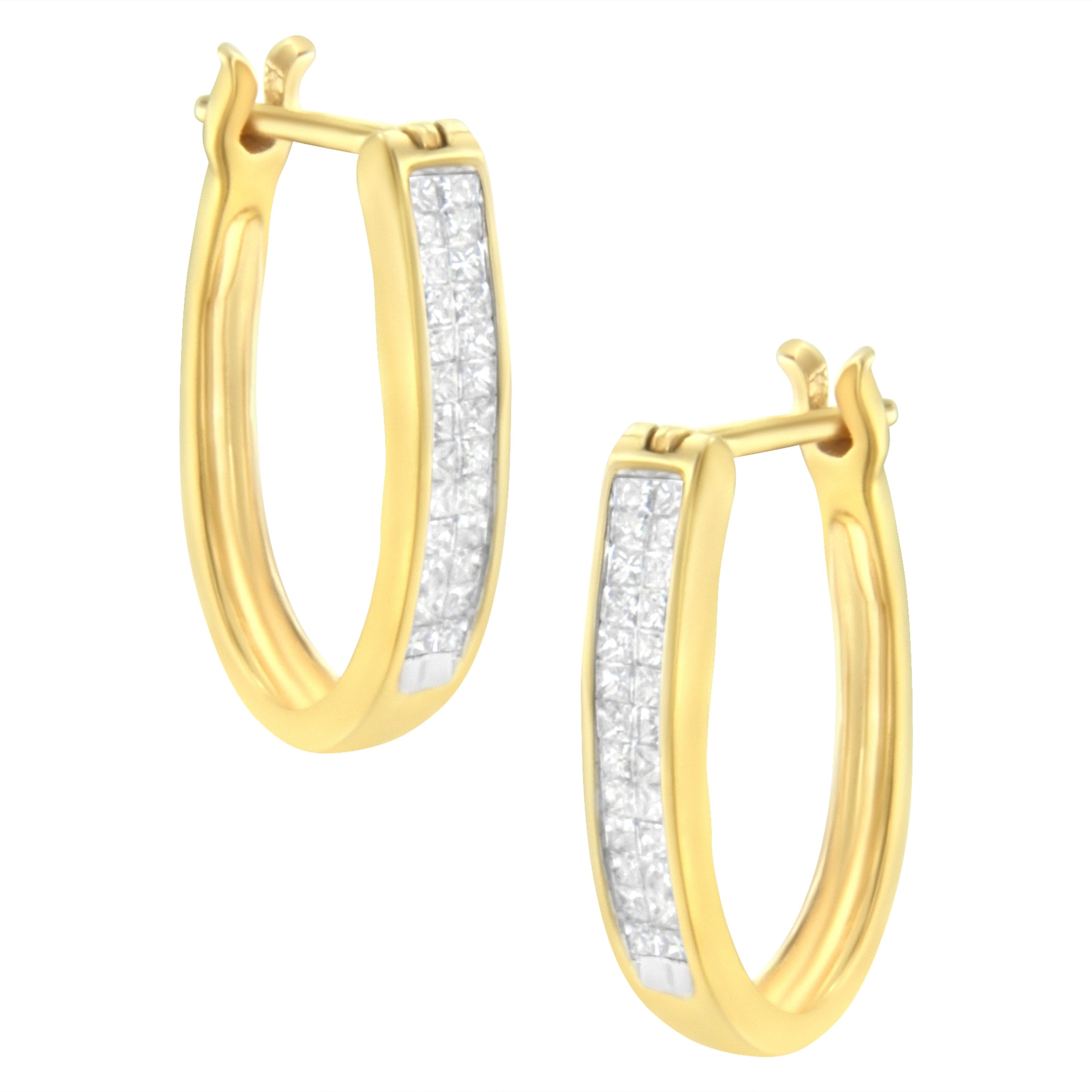 10K Yellow Gold 1/2 Cttw Invisible Set Princess-cut Diamond Hoop Earrings (H-I Color, SI2-I1 Clarity)