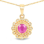 0.59 Carat Genuine Ruby and White Diamond 14K Yellow Gold Pendant