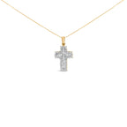 14K Yellow Gold 2.0 Cttw Multi-Row Diamond Cross Pendant Necklace