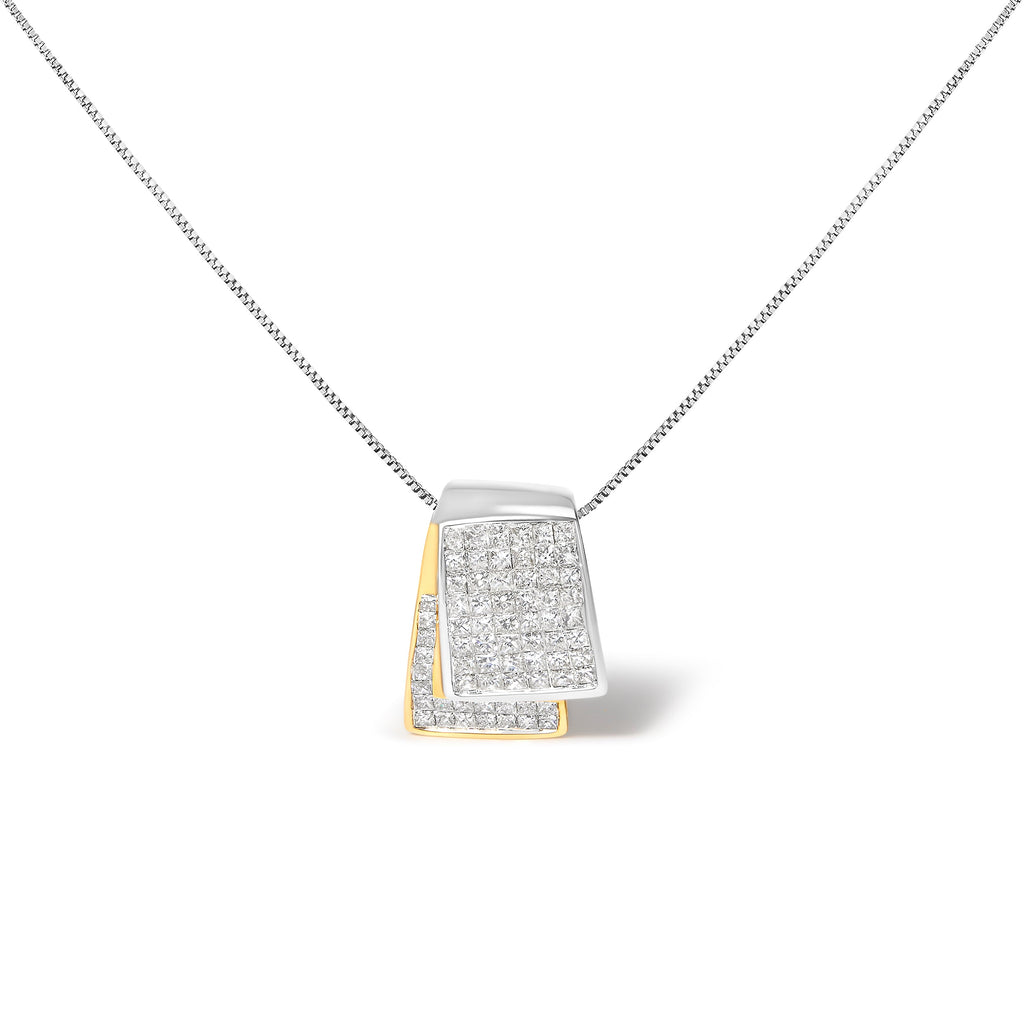 14K White and Yellow Gold 2.0 Cttw Princess Cut Diamond Two Tone Foldover Box Pendant 18" Box Chain Necklace (H-I Color, SI1-SI2 Clarity)