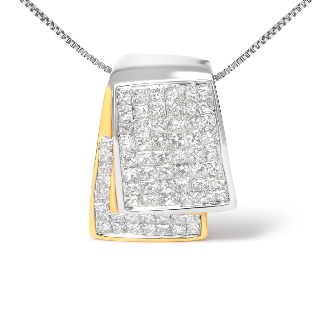 14K White and Yellow Gold 2.0 Cttw Princess Cut Diamond Two Tone Foldover Box Pendant 18" Box Chain Necklace (H-I Color, SI1-SI2 Clarity)