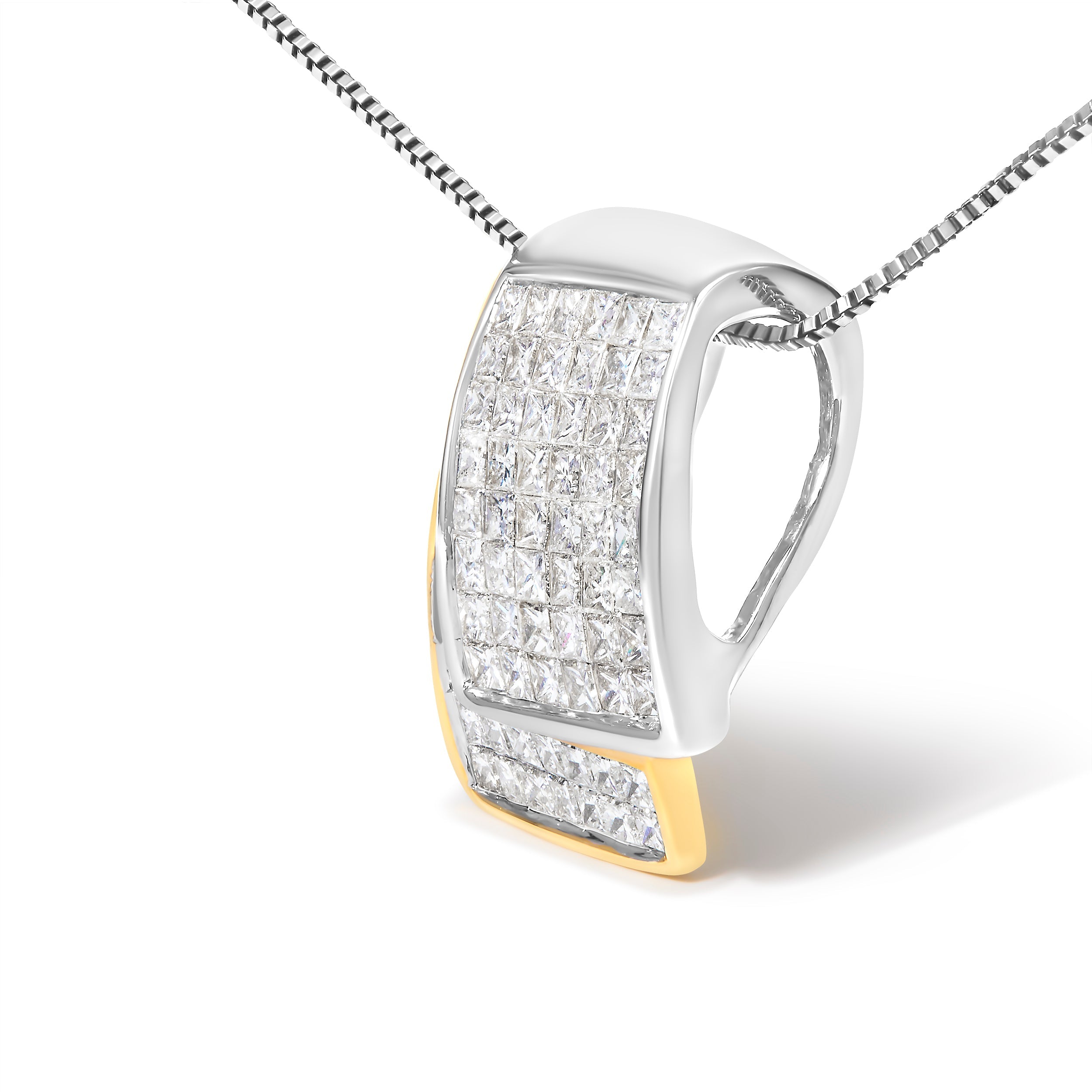14K White and Yellow Gold 2.0 Cttw Princess Cut Diamond Two Tone Foldover Box Pendant 18" Box Chain Necklace (H-I Color, SI1-SI2 Clarity)