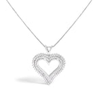 .925 Sterling Silver 1.00 Cttw Diamond Heart 18" Pendant Necklace (I-J Color, I2-I3 Clarity)