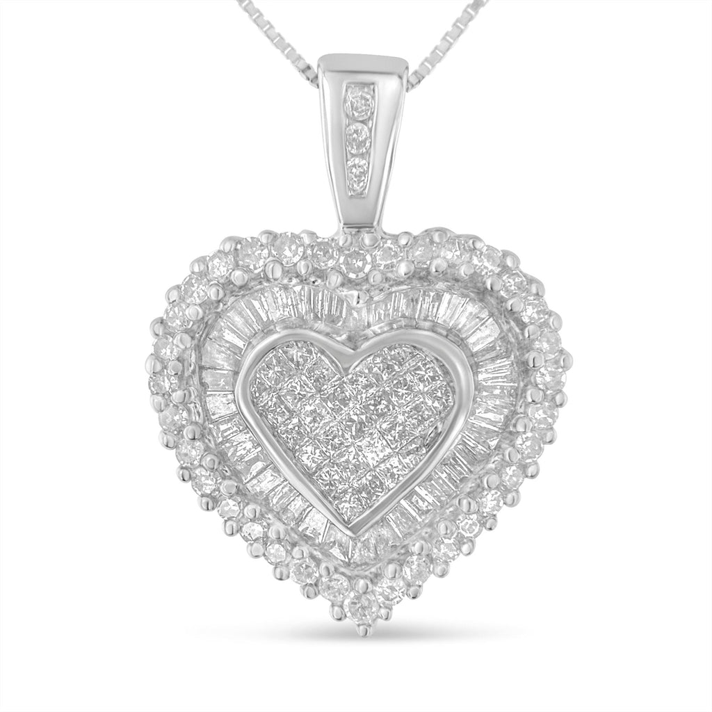 10K White Gold 1 cttw Multi-Cut Diamond Heart Pendant Necklace (H-I, I1-I2)