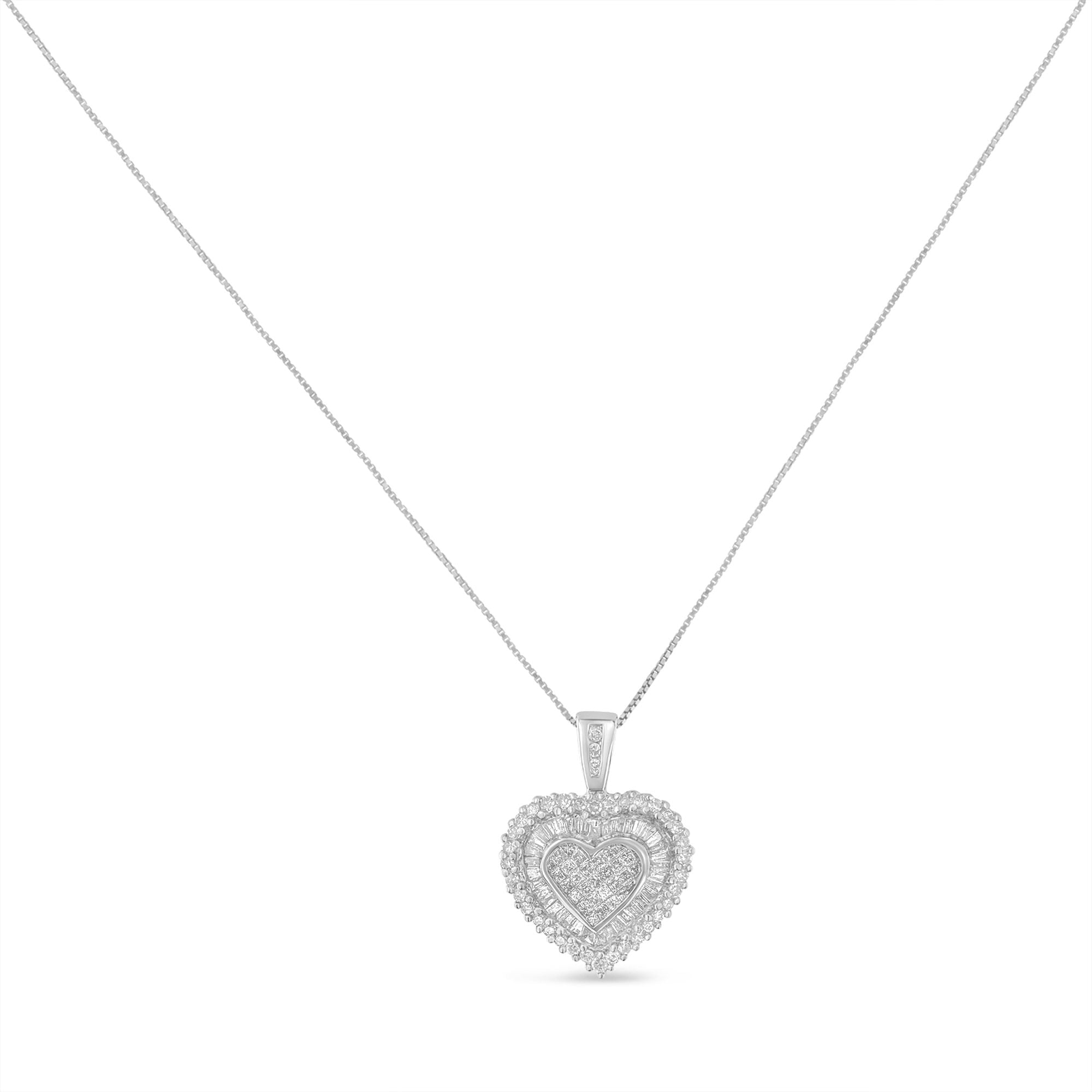 10K White Gold 1 cttw Multi-Cut Diamond Heart Pendant Necklace (H-I, I1-I2)