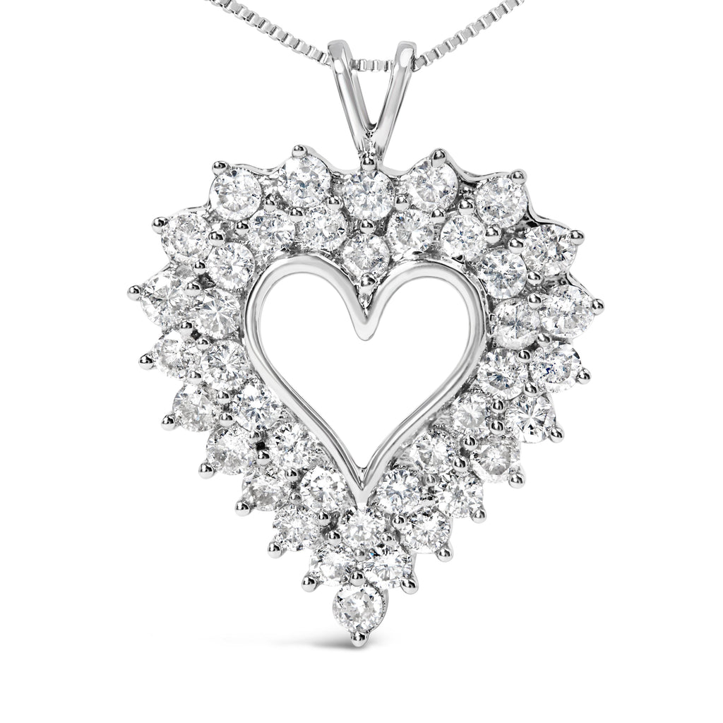 925 Sterling Silver 4.0 Cttw Diamond Two Row Open Heart 18" Pendant Necklace (I-J Color, I2-I3 Clarity)