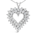 925 Sterling Silver 4.0 Cttw Diamond Two Row Open Heart 18" Pendant Necklace (I-J Color, I2-I3 Clarity)
