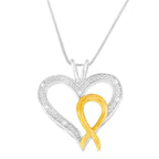 .925 Sterling Silver Two Toned 1/25 cttw Diamond Heart-Ribbon Pendant Necklace (I-J, I2-I3)