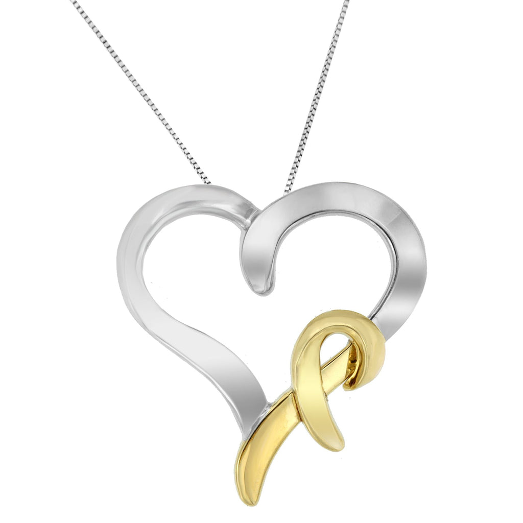 .925 Sterling Silver and 14K Yellow Gold Two-Tone Heart-Shaped Pendant Necklace