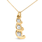 10k Yellow Gold 1/4 Cttw Diamond 3 Stone Swirl and Drop Pendant Necklace