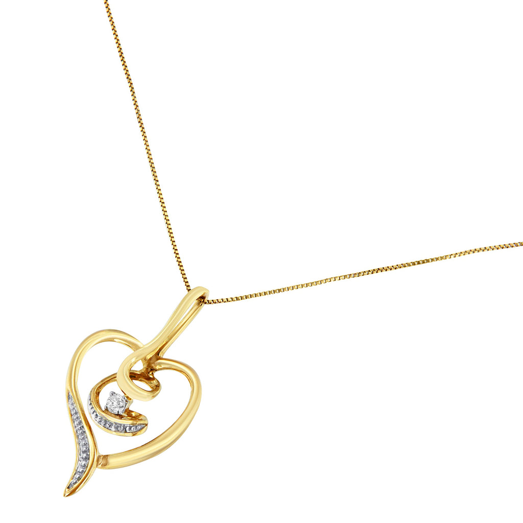 Espira 10K Yellow Gold .03 Carat Total Weight Diamond-Accented Round-Cut Diamond Swirl Open Heart 18" Pendant Necklace (I-J Color, I2-I3 Clarity)