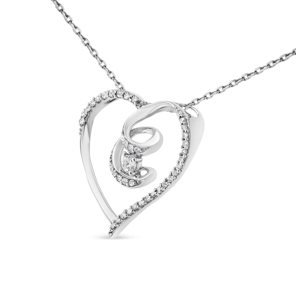 .925 Sterling Silver 1/4 Carat Total Weight Brilliant-Cut Diamond Open Heart Twisted Awareness Ribbon 18" Pendant Necklace (H-I Color, I1-I2 Clarity)