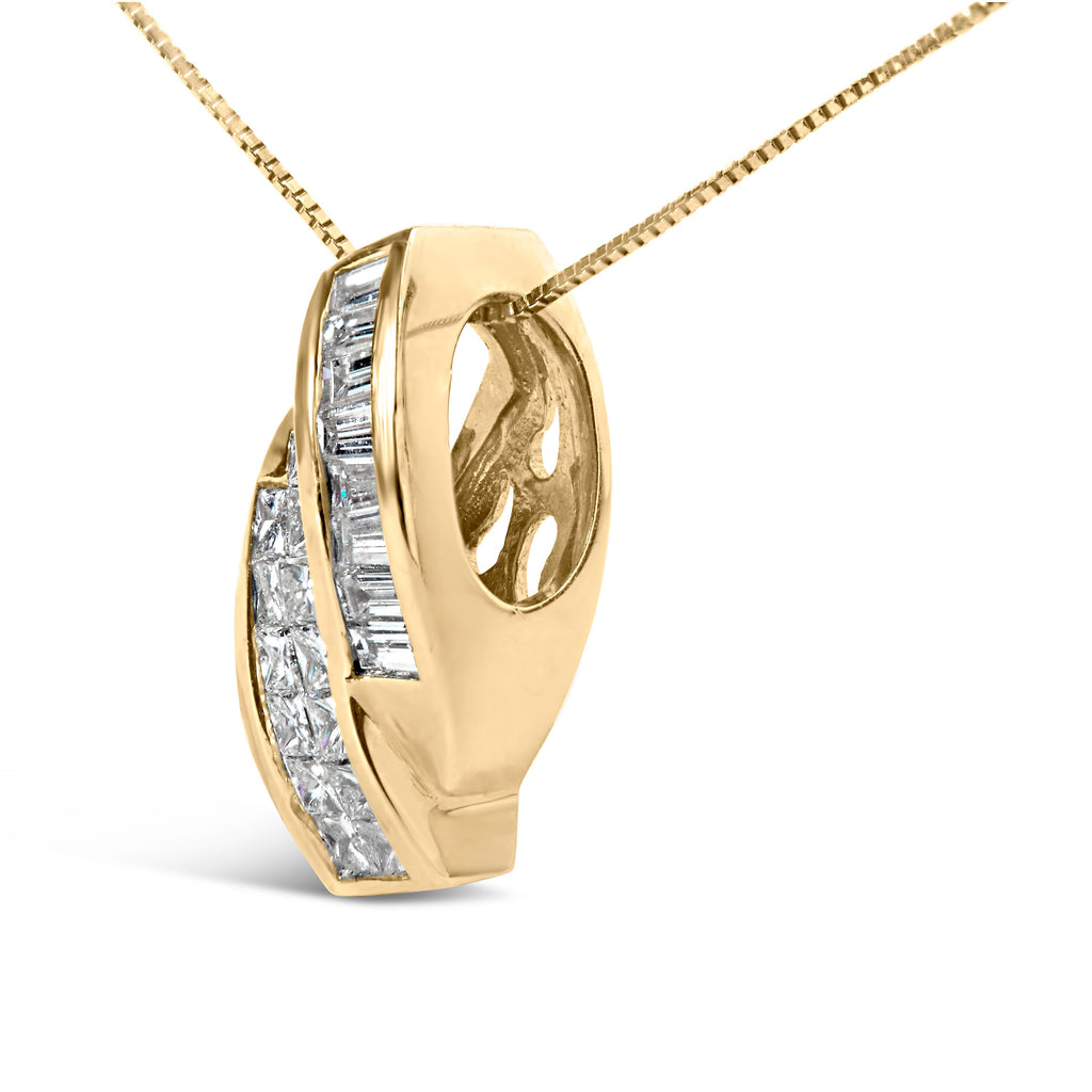 14k Yellow Gold 1 1/3 Carat Total Weight Princess and Baguette-cut Diamond Double Curved Pendant Necklace (H-I Color, VS1-VS2 Clarity) - NO CHAIN INCLUDED