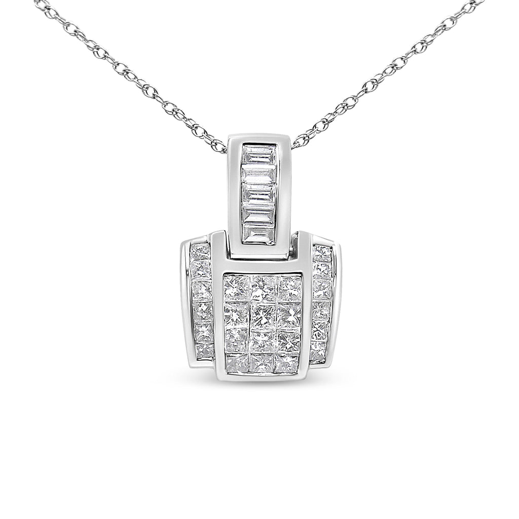 14K White Gold 2 1/5 Cttw Princess Cut Composite Diamond Pendant with Diamond Bale Pendant Necklace (H-I Color, SI1-SI2 Clarity) - NO CHAIN INCLUDED