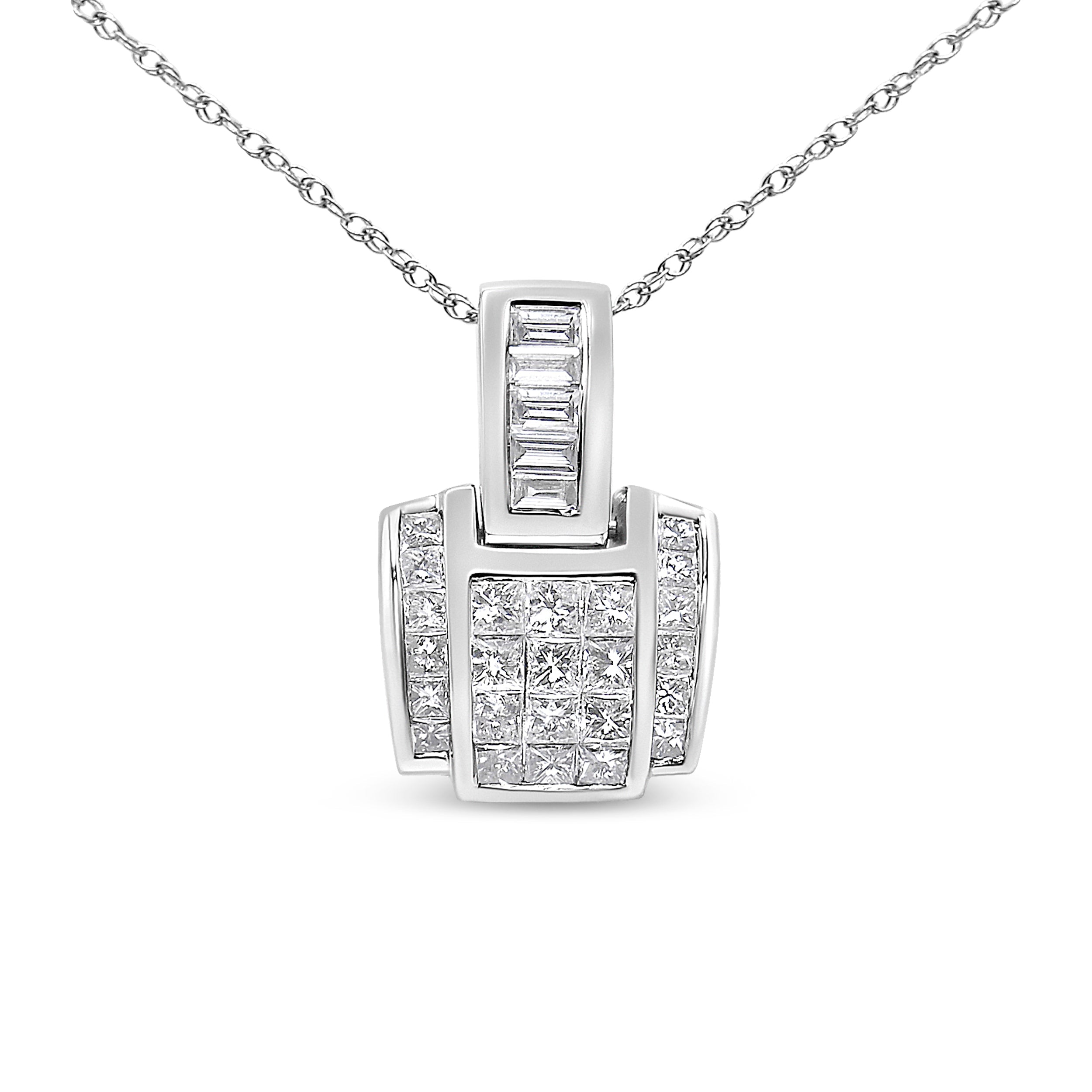 14K White Gold 2 1/5 Cttw Princess Cut Composite Diamond Pendant with Diamond Bale Pendant Necklace (H-I Color, SI1-SI2 Clarity) - NO CHAIN INCLUDED
